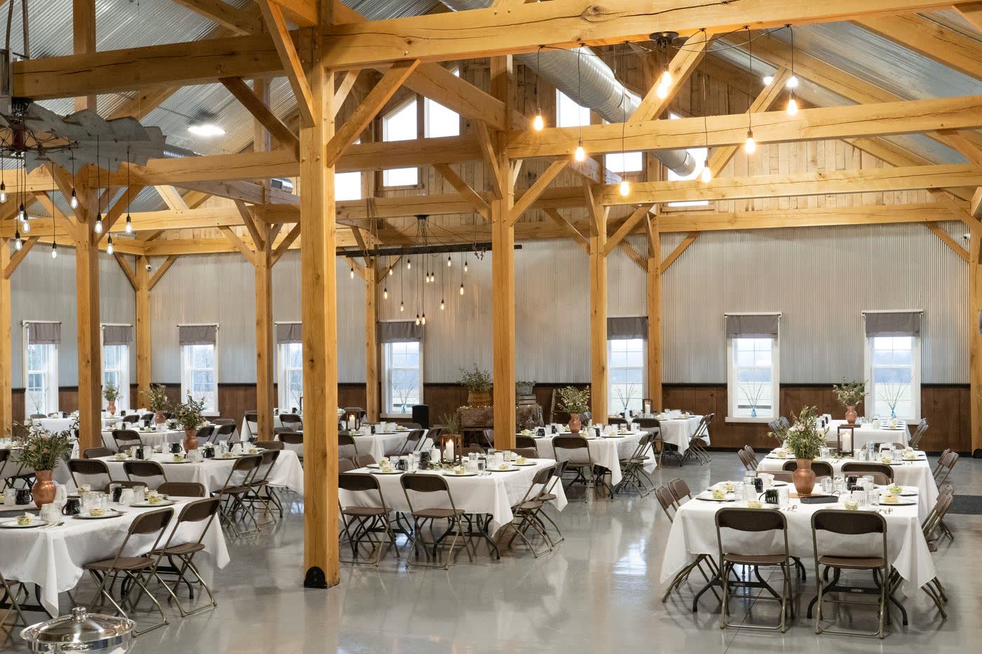 Event venue interior set for dining