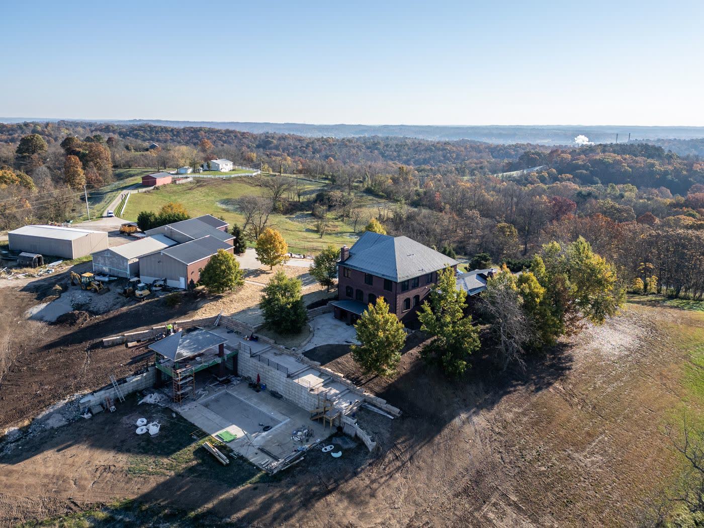 Aerial view of a rural property build