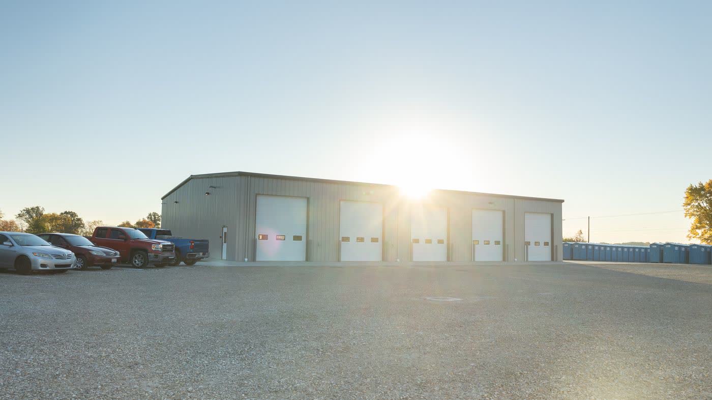 Commercial warehouse at sunset