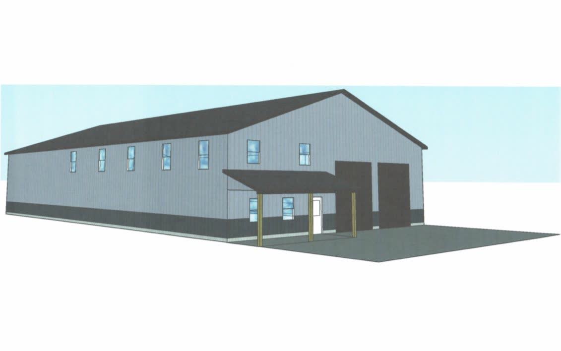 3D design rendering of the Holmes County equipment storage building
